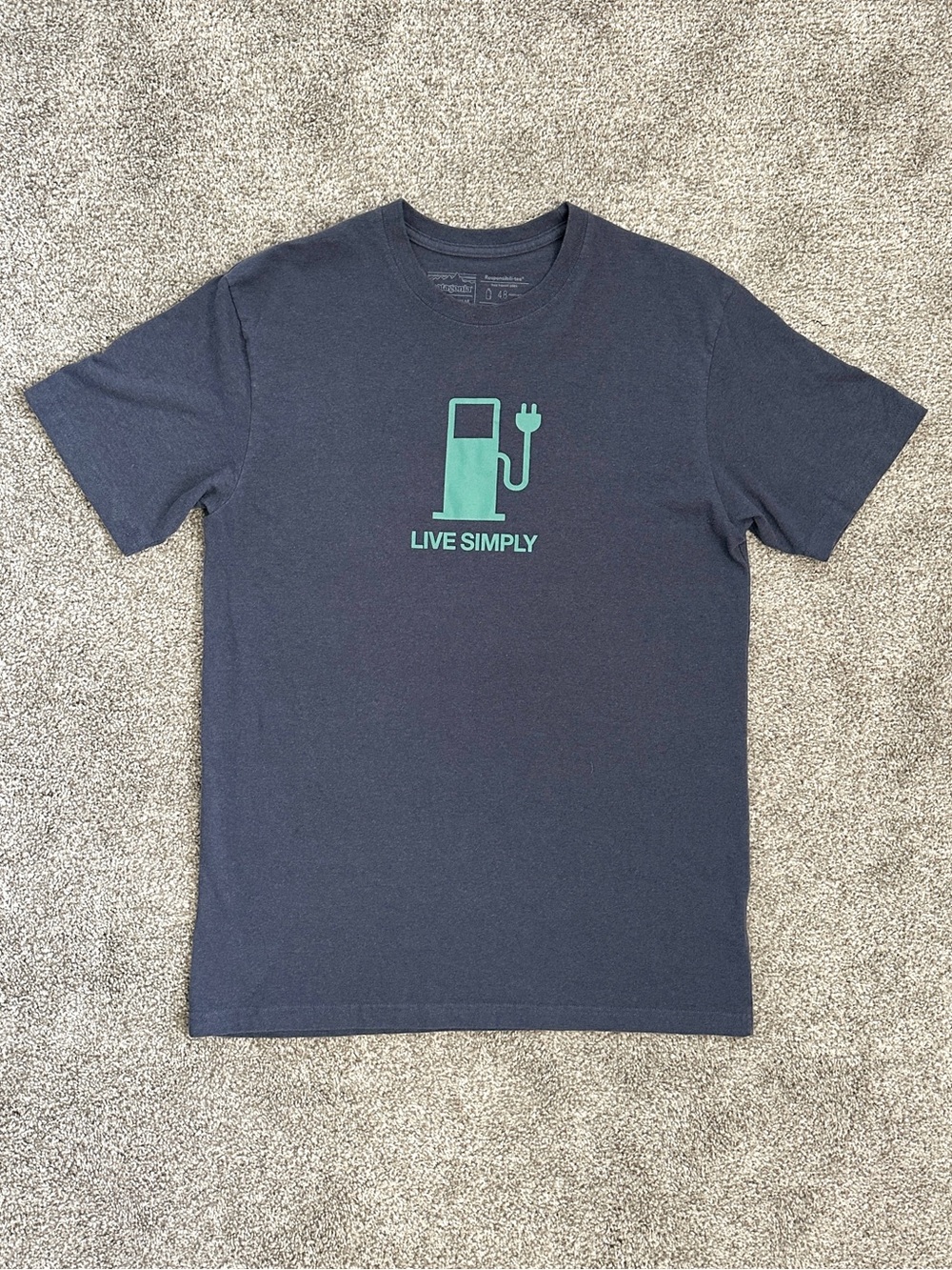 Patagonia Live Simply Tee Navy EV Graphic Responsibili-Tee Medium